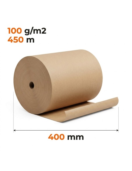 Papier pakowy szary w rolce bez gilzy 400 mm x 450 m, 100 g/m2, ok. 18 kg