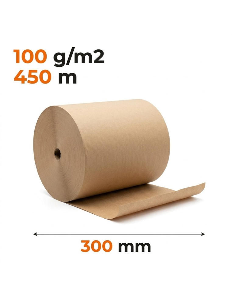 Papier pakowy szary w rolce bez gilzy 300 mm x 450 m, 100 g/m2 do pakowania